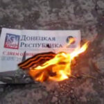 Зображення посту: Акція спротиву до Дня «побєди»: українці в окупації спалили георгіївські стрічки, прапори й пропаганду